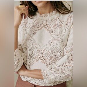 Sezane Elegant Cream Lace Women's Top